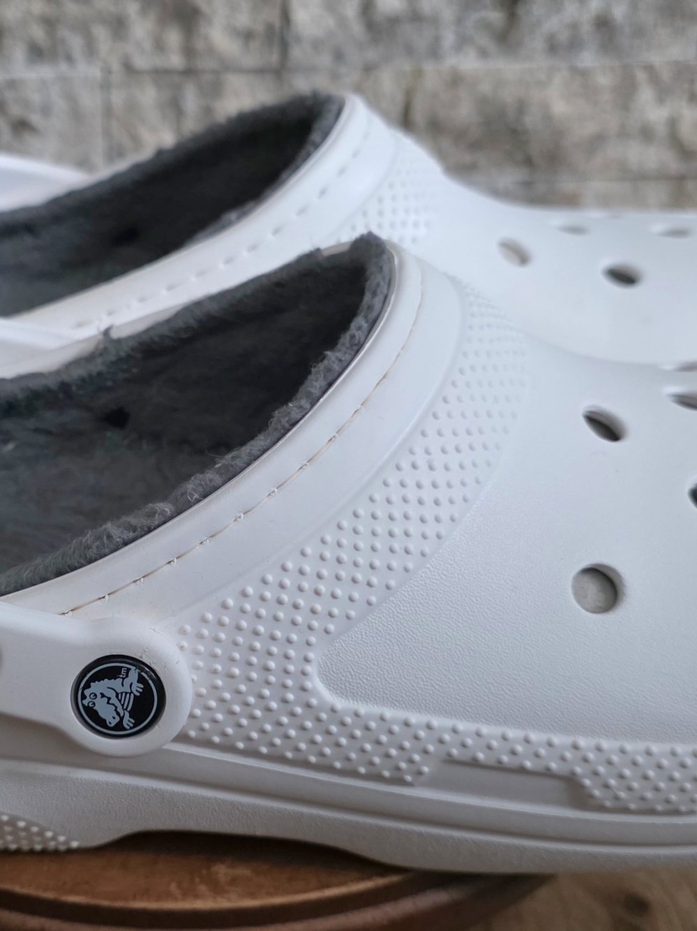 CROCS White Clog with Gray Fleece Lining Size 12